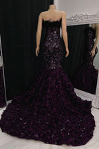 BMbride Gorgeous Long Mermaid Lace Flowers Sleeveless Prom Dress BMbride