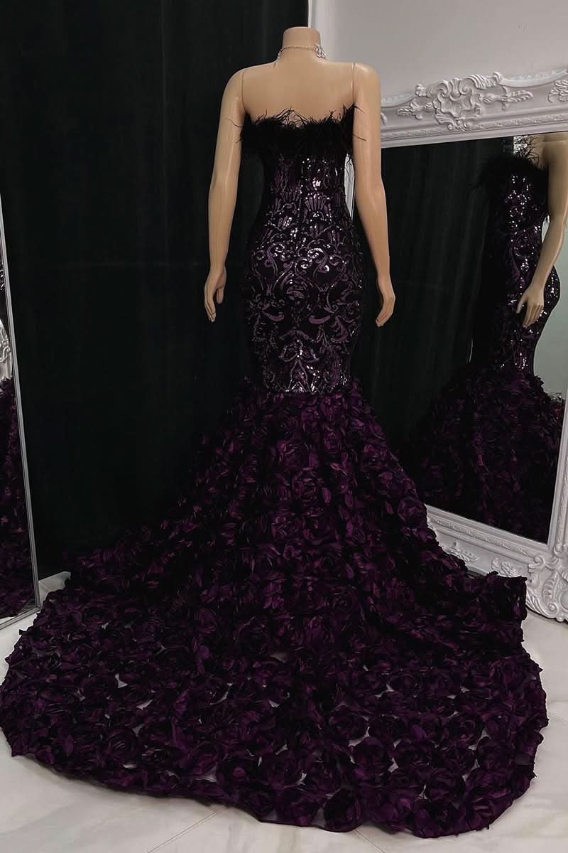 BMbride Gorgeous Long Mermaid Lace Flowers Sleeveless Prom Dress BMbride