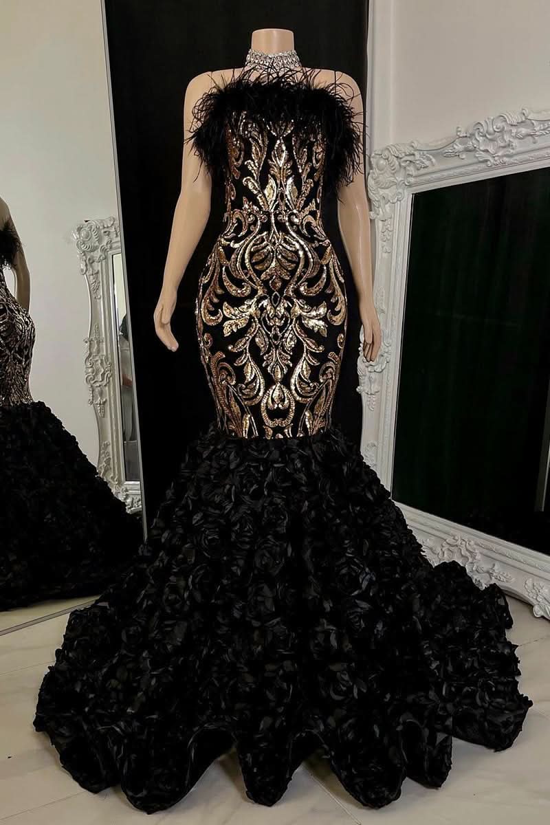 BMbride Gorgeous Long Mermaid Lace Flowers Sleeveless Prom Dress BMbride