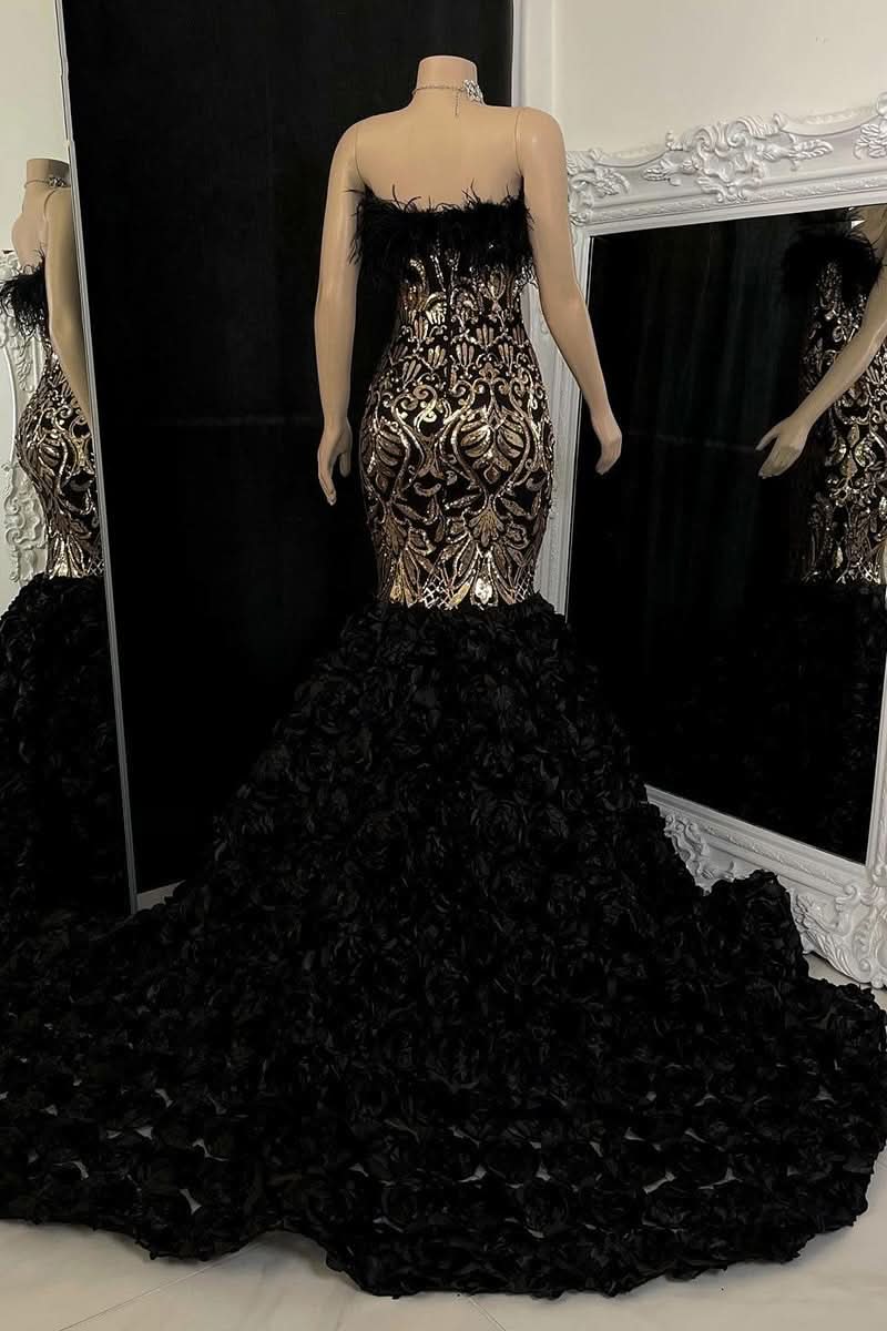 BMbride Gorgeous Long Mermaid Lace Flowers Sleeveless Prom Dress BMbride