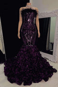 BMbride Gorgeous Long Mermaid Lace Flowers Sleeveless Prom Dress BMbride