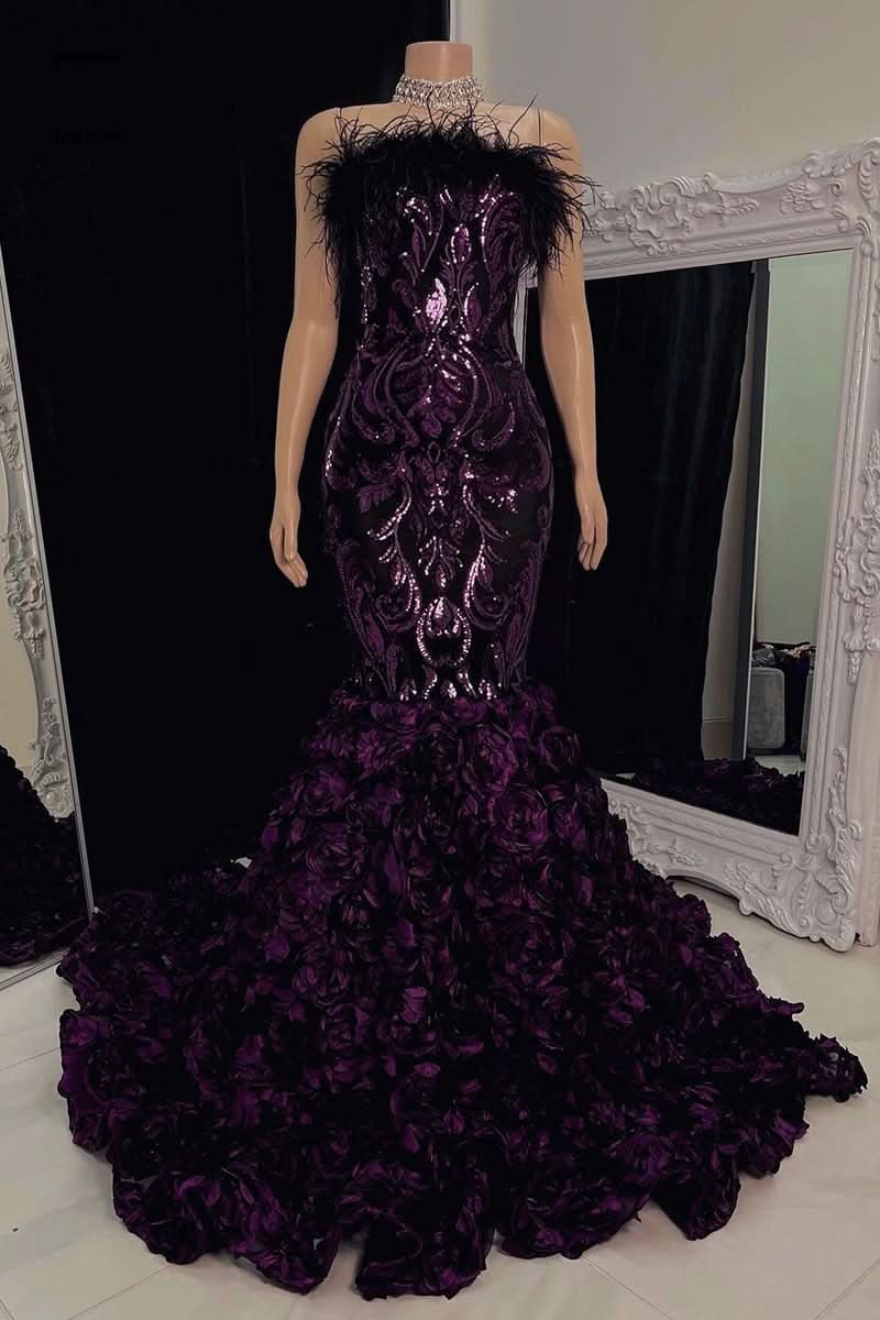 BMbride Gorgeous Long Mermaid Lace Flowers Sleeveless Prom Dress BMbride