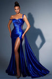 BMbride Gorgeous Long Mermaid Royal Blue One Shoulder Sequined Prom Dress With Slit BMbride