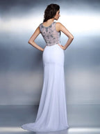 BMbride Gorgeous Mermaid Bateau Beading Sleeveless Long Chiffon Prom Dresses BMbride