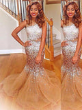 Gorgeous Mermaid Bateau Sleeveless Sequin Tulle Prom Dresses BM bride