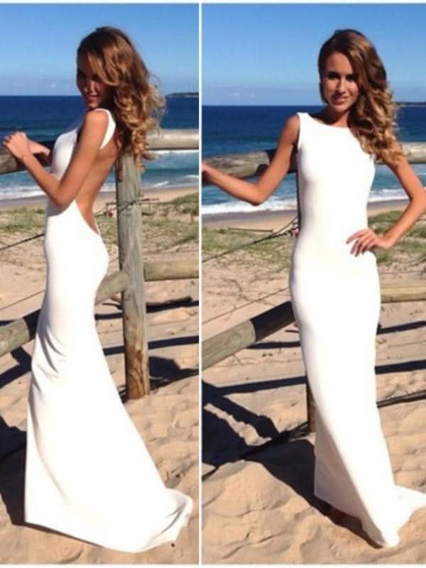 BMbride Gorgeous Mermaid High Neck Sleeveless Spandex Floor-Length Prom Dresses BMbride