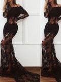Gorgeous Mermaid Off-the-Shoulder Long Sleeves Lace Prom Dresses BM bride