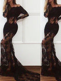 Gorgeous Mermaid Off-the-Shoulder Long Sleeves Lace Prom Dresses BM bride
