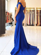 BMbride Gorgeous Mermaid Off-the-Shoulder Sleeveless Ruffles Satin Prom Dresses BMbride