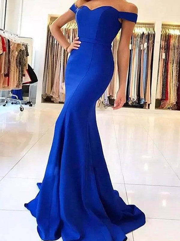 BMbride Gorgeous Mermaid Off-the-Shoulder Sleeveless Ruffles Satin Prom Dresses BMbride