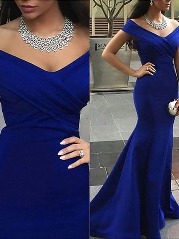 Gorgeous Mermaid Off-the-Shoulder Sleeveless Satin Prom Dresses BM bride