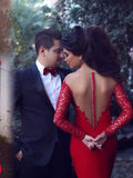 BMbride Gorgeous Mermaid Scoop Long Sleeves Applique Stretch Crepe Prom Dresses BMbride
