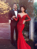 BMbride Gorgeous Mermaid Scoop Long Sleeves Applique Stretch Crepe Prom Dresses BMbride