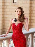 BMbride Gorgeous Mermaid Sheer Neck Sleeveless Applique Tulle Prom Dresses BMbride