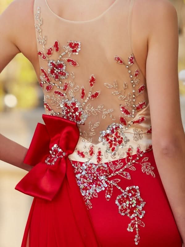 BMbride Gorgeous Mermaid Sheer Neck Sleeveless Court Train Applique Stain Prom Dresses BMbride