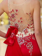 BMbride Gorgeous Mermaid Sheer Neck Sleeveless Court Train Applique Stain Prom Dresses BMbride