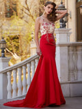 BMbride Gorgeous Mermaid Sheer Neck Sleeveless Court Train Applique Stain Prom Dresses BMbride