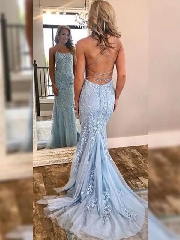 Gorgeous Mermaid Sleeveless Off-the-Shoulder Lace Tulle Prom Dresses BM bride