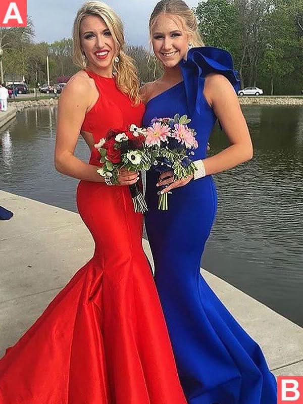 BMbride Gorgeous Mermaid Sleeveless One-Shoulder Ruffles Stretch Crepe Prom Dresses BMbride