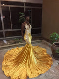 BMbride Gorgeous Mermaid Sleeveless V-neck Court Train Lace Velvet Prom Dresses BMbride