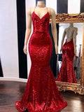 Gorgeous Mermaid Spaghetti Straps Sleeveless Sequins Prom Dresses BM bride
