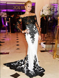 BMbride Gorgeous Mermaid Strapless Long Sleeves Applique Chiffon Prom Dresses BMbride