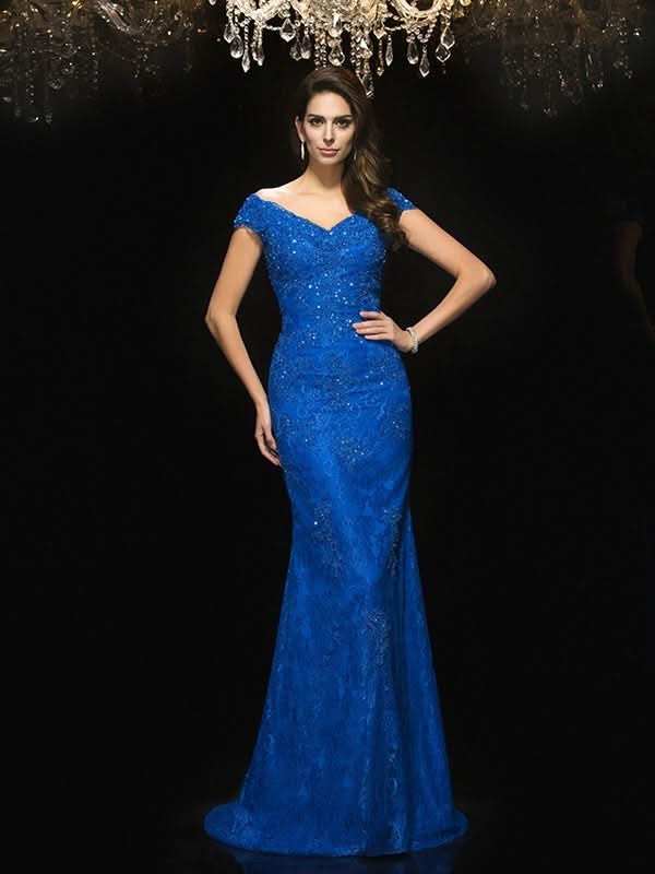 BMbride Gorgeous Mermaid V-neck Lace Sleeveless Long Lace Mother of the Bride Prom Dresses BMbride