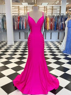BMbride Gorgeous Mermaid V-neck Sleeveless Spandex Ruched Prom Dresses BMbride
