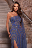 BMbride Gorgeous One Shoulder Mermaid Beading Prom Dress With Slit BMbride