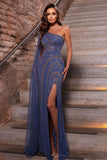BMbride Gorgeous One Shoulder Mermaid Beading Prom Dress With Slit BMbride