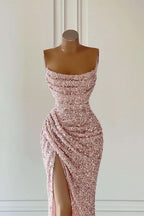BMbride Gorgeous Pink Sequined Sleeveless Prom Dress With Slit BMbride