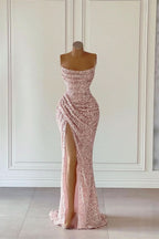BMbride Gorgeous Pink Sequined Sleeveless Prom Dress With Slit BMbride