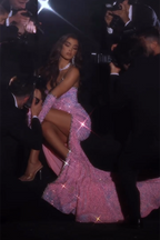 BMbride Gorgeous Pink Sleeveless Split Front Mermaid Prom Dress With Glitter BMbride