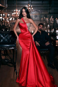 Dazzling Red One Shoulder Sequined Sleeveless Mermaid Prom Dress BM bride