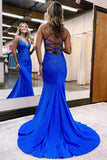 BMbride Gorgeous Royal Blue Long Mermaid Spaghetti Straps V-neck Prom Dress BMbride