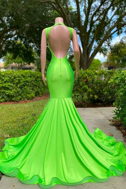 BMbride Gorgeous Sequined V-neck Sleeveless Stretch Satin Mermaid Prom Dress with Appliques BMbride