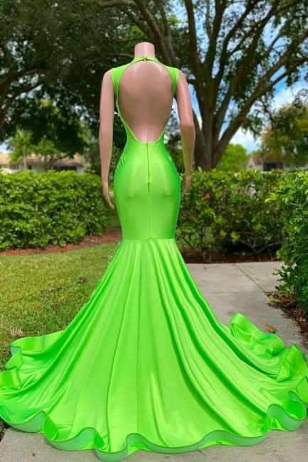 BMbride Gorgeous Sequined V-neck Sleeveless Stretch Satin Mermaid Prom Dress with Appliques BMbride