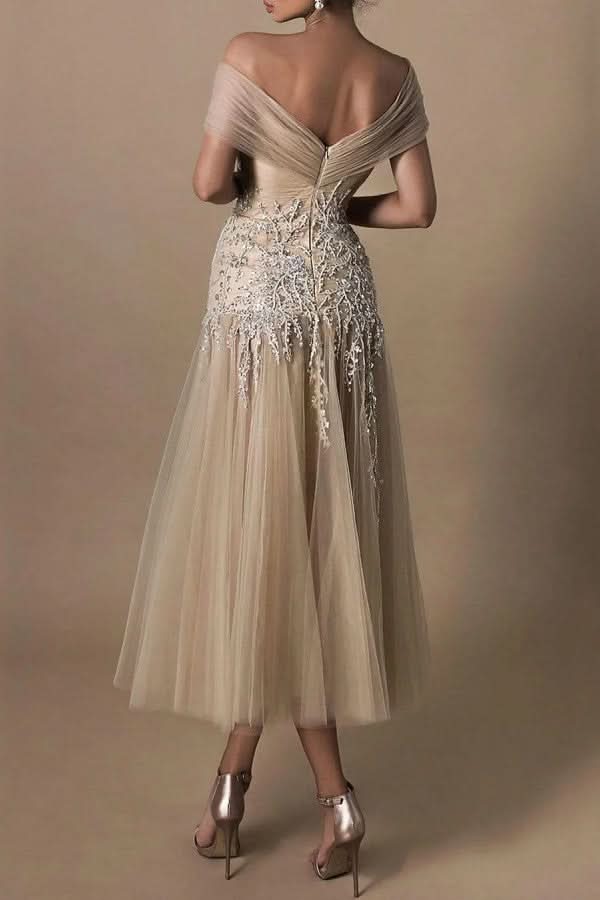 BMbride Gorgeous Short A-line Off-the-shoulder Beading Wedding Dresses With Lace BMbride