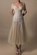 BMbride Gorgeous Short A-line Off-the-shoulder Beading Wedding Dresses With Lace BMbride