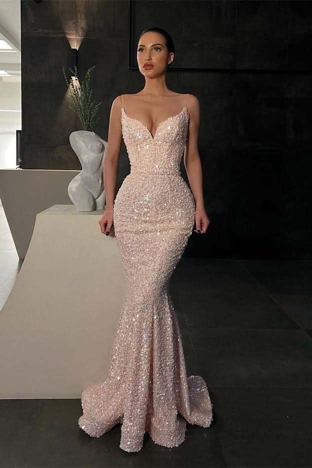 BMbride Gorgeous Sleeveless Sequined Mermaid Prom Dress With Glitter BMbride