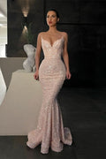 BMbride Gorgeous Sleeveless Sequined Mermaid Prom Dress With Glitter BMbride