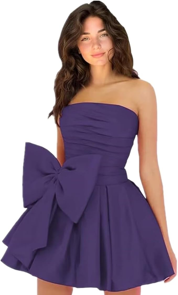 Simple Sleeveless Ruched Mini Homecoming Dress with Bow, Perfect for Any Party BM bride