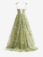 Lovely Green A-Line Butterfly Lace Lilac Corset Prom Dress with Slit BM bride