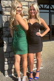 Striking Fitted Short Dress Featuring Green Sequin Lace Sweetheart Design BM bride