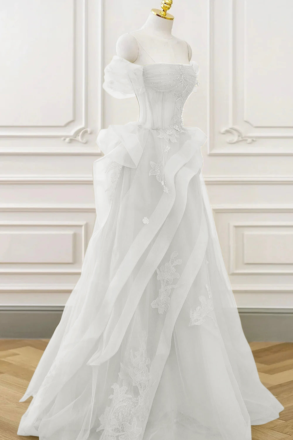 Lovely Green Tulle Lace Long Prom Dress with a Form-Fitting Corset BM bride