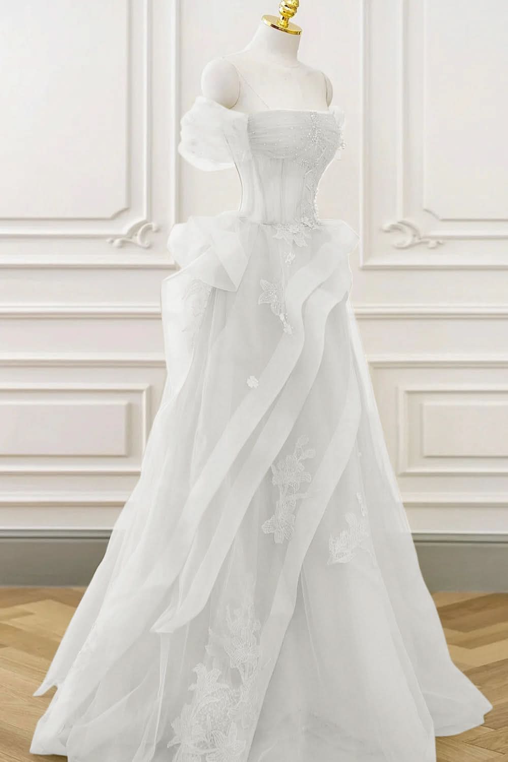 Lovely Green Tulle Lace Long Prom Dress with a Form-Fitting Corset BM bride
