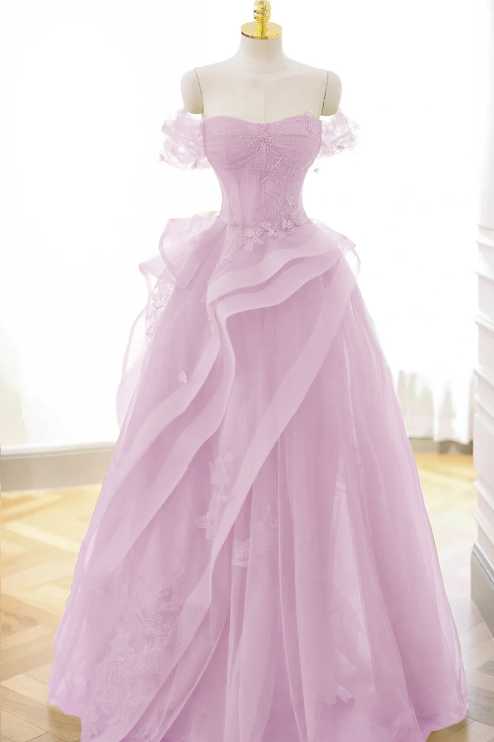 Lovely Green Tulle Lace Long Prom Dress with a Form-Fitting Corset BM bride