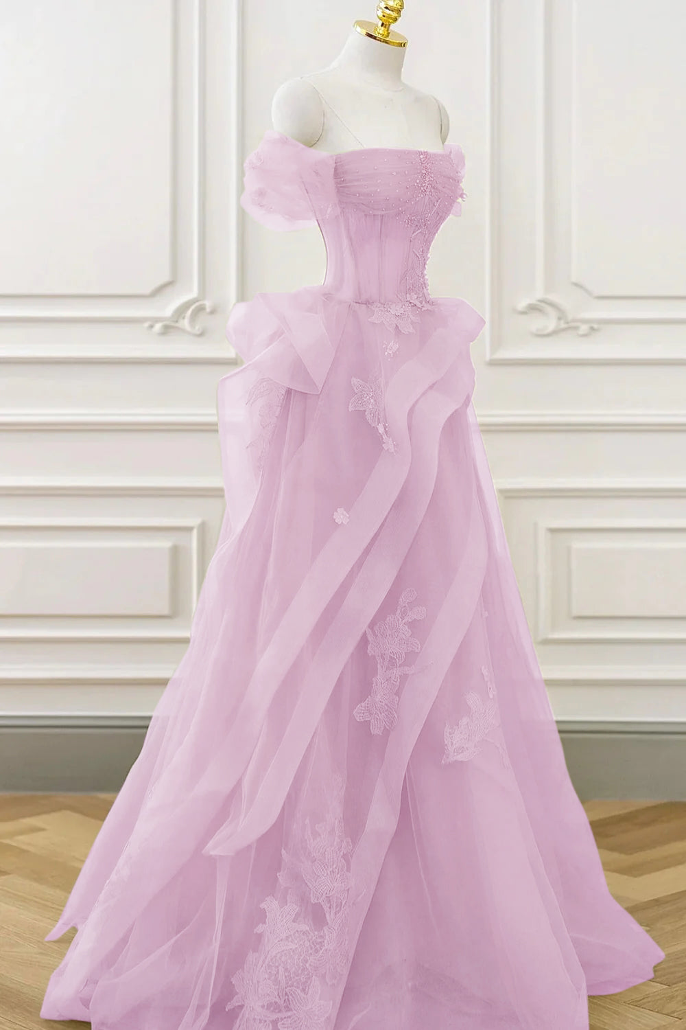 Lovely Green Tulle Lace Long Prom Dress with a Form-Fitting Corset BM bride