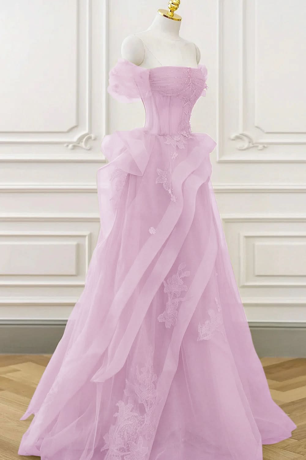 Lovely Green Tulle Lace Long Prom Dress with a Form-Fitting Corset BM bride