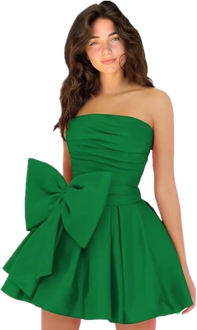 Simple Sleeveless Ruched Mini Homecoming Dress with Bow, Perfect for Any Party BM bride